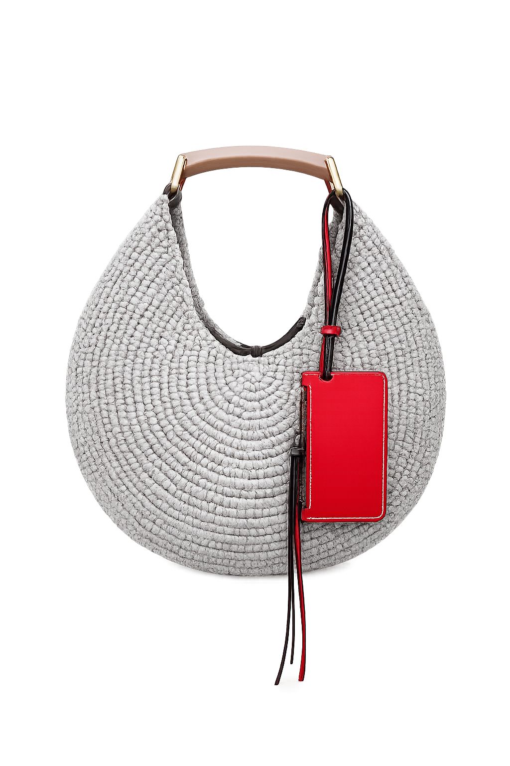 Rafia Bag with Wooden Handle and Shoulder Strap
