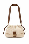 Beige Thread Crossbody Bag with Gold Zipper - Martina